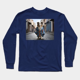 Australian Shepherd in Blue Kimono Long Sleeve T-Shirt